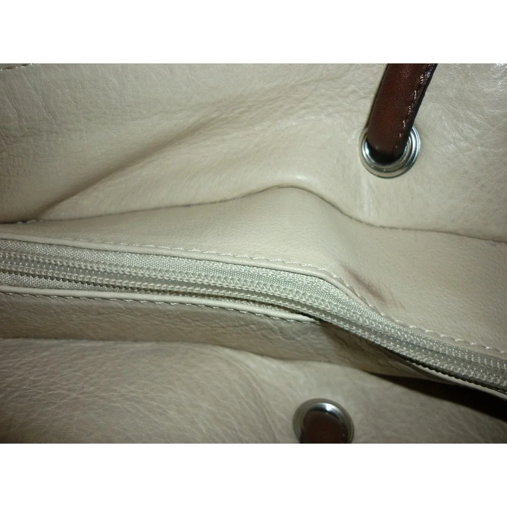 Marco Buggiani Chic‎ Tote Bag Women Beige Brown Leather Top Handle Shoulder Bag
